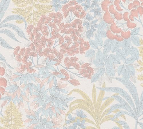 Livingwalls Travel Styles Non-Woven Wallpaper, Wildflower Wallpaper in White and Blue - Image 3