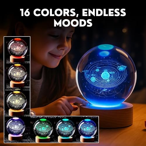 Image of 2 Pcs 3D Deer and Galaxy Crystal Ball Night Light | USB Powered LED Table Light, Enchanting LED Table Decor with Wooden Base Perfect for Home, Bedroom & Office Decor