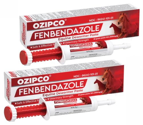 OZIPCO Fenbendazole Equine Dewormer Paste 10% for Horses | 25 Gram Oral Paste Syringe | Broad Spectrum Horse Wormer | Apple Flavor (2-Pack)