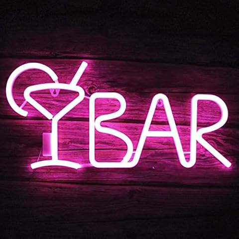 iKefe Remote LED Bar Sign Neon Light up Beer Cocktail for Wall Decor Art / USB &Battery Powered LED Bar Letters Light for Bedroom, Business, Nightclub, Women, Pub, Bistro, Valentines Decoration (Pink) Cover