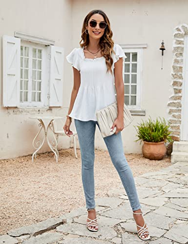 Bmjl Women's Dressy Casual Tops Square Neck Ruffle Sleeve White Blouse Summer Business Work Shirts(L,White) #TOP4