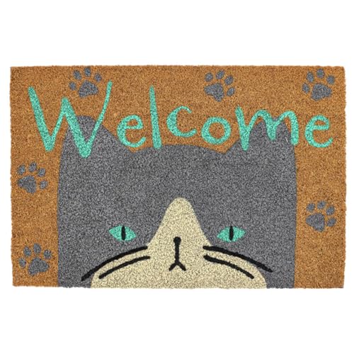 コイヤーマット じろじろハチワレ 土落とし 土間マット 玄関外 屋外用(40×60p)ウエルカムマット ココヤシ 玄関マット 汚れ落とし 泥除け