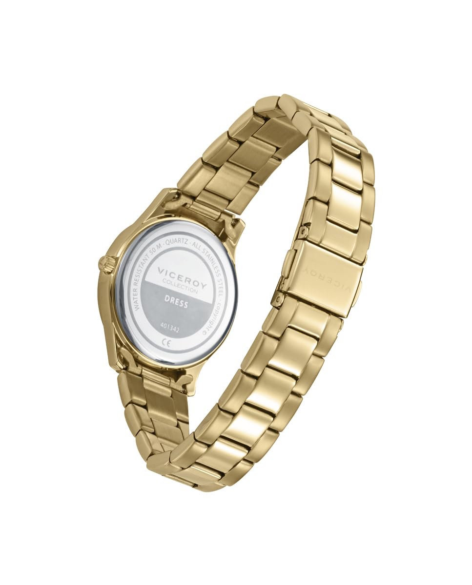Viceroy Reloj Mujer Elegante para Vestir de Acero Inoxidable - 32 mm - Movimiento de Cuarzo - Bisel Dorado - 401342