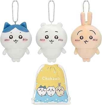 3 Pack Anime Stuffed Keychain Charms Set with Drawstring Storage Bag, Portable Small Plush Hangers for Keys Bags Wallets, Daily Decoration, Gift for Fans