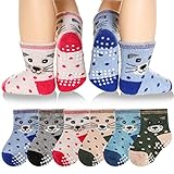 Eyean Baby Wool Grip Sock Soft Winter Warm Thick Non Slip Toddler Boy Girls Crew Socks For Children 6 Pairs (Cat-B, 0-12 Months)