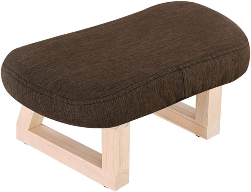 Foot Rest Stool/Seat Solid Wood Foot Stools Luxury Ottoman and Pouffe Footrest Children's Stool with Wooden Legs and Linen Cover (Brown)