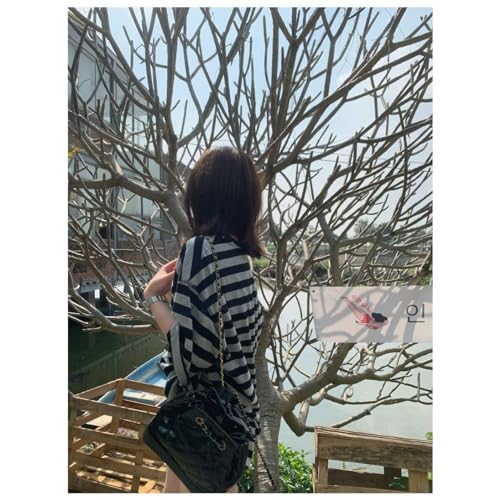 Harajuku Women's Short-Sleeved T-Shirt Black and White Striped T-Shirt Summer Loose All-Match Ladies Short-Sleeved2