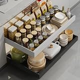 WQU Ausziehbarer Schrank Organizer mit Teleskopschublade (Schwarz), Schrankauszug zum Kleben, Schublade für Küche, Bad & mehr, Küchenschrank Ordnungssysteme, Schrankschublade ausziehbar