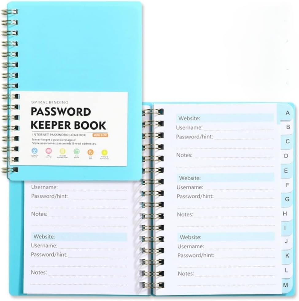 Password Keeper Notebook Coil Book Journal Notebook A6 MINI Size Spiral Password Keeper Book Internet(Sky Blue)