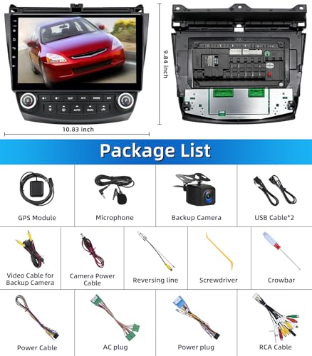 OHREX Car Radio Stereo for Honda Accord 7th 2003 2004 2005 2006 2007, 4Core 2+64G, 5G WiFi, 10'' IPS HD Touch Screen, Wireless CarPlay Android Auto, 1080P Backup Camera, AM FM, SWC Bluetooth