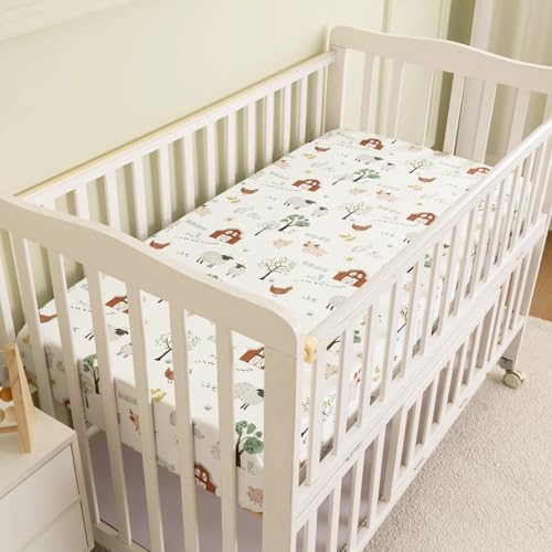 Image of david's kids 3 Pack Mini Crib Sheets, Soft Breathable Premium Pack N Play Sheets for Baby Boys Girls Neutral, Playard and Mini Crib Mattresses, Farm