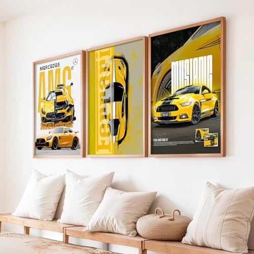 Image of kotart Big Sports Cars Framed Posters Gift Items for Boys Room Wall Decoration Bedroom Living Room Office Studio Decor | Car Poster Frame for Wall Decor Set Of 3 Size (10 X 13 inch)