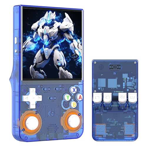 R36Ultra Video Emulador Consola de Juegos Portátil, Consola de Juegos Retro de Mano Viene con 15000+ Juegos Retro 20+ Emuladores, Sistema Linux de Código Abierto (64G, Azul Translúcido)