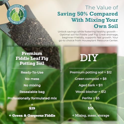 100% Organic Fiddle Leaf Fig Soil – Optimally-Draining Potting Mix for Healthy Roots, Fewer Brown Spots & Faster Growth | Enriched with Biochar & Bark | Made in USA | Large 7.5L Bag