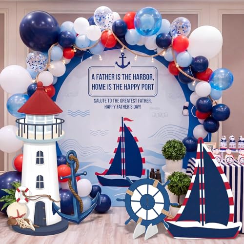 Image of 4 Pcs Nautical Stand Party Decorations Set with Sturdy Bases Big Yard Sign for Sailor Pirate Themed Party Beach Baby Shower, Photo Booth Props Indoor Outdoor