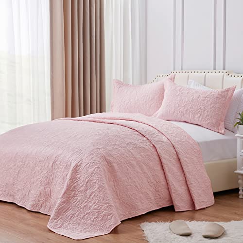 Sunstyle Home Full/Queen Size Quilt - Lightweight Summer Light Pink Quilt Set Full/Queen - Down-Alternative Quilt - Soft Bedspread Coverlet Bedding Set For All Season 3 Pieces(1 Quilt, 2 Pillow Shams) #TOP10