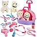 LINFUN KIDS 2 in 1 Kit Veterinario Giocattolo Valigetta Dottore Bambini con Peluche Gatti Cane, Carrello Medico, Giochi di Imitazione Bambina 3 4 5 Anni