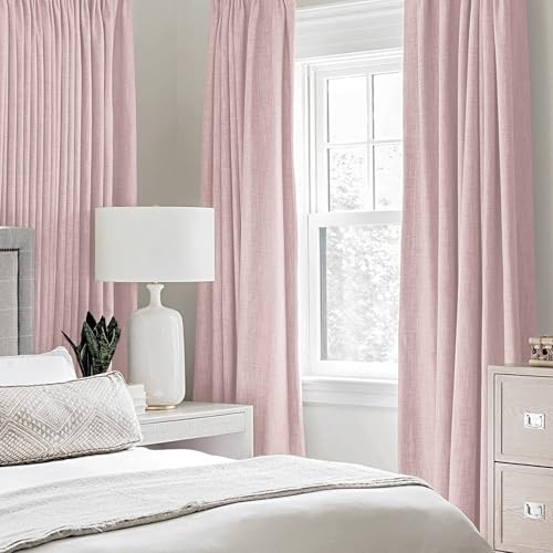 Image of MIULEE Linen Texture Curtains for Bedroom Solid 100% Blackout Thermal Insulated Pink Curtains Grommet Room Darkening Curtains /Draperies for Living Room 52x84 Inch (2 Panels)