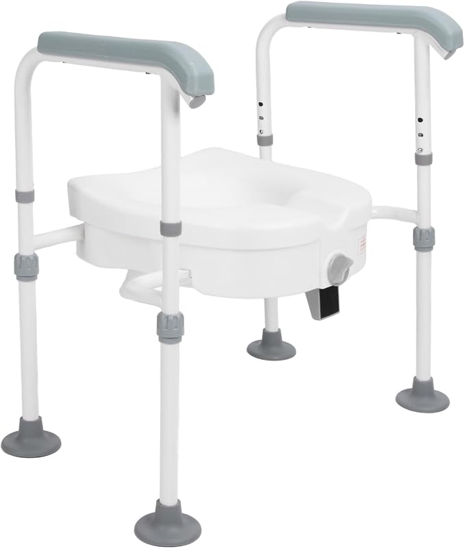 Asiento elevador para inodoro con asideros, alta estabilidad, acero inoxidable, para adultos mayores y mujeres embarazadas miniatura 9