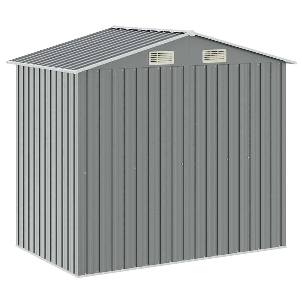 Gartenhaus mit Regal Grau 205x130x183 cm verzinktes Eisen mit Schiebetür und Lüftungsschlitzen für Gartenlagerung und Werkzeugeinsatz im Außenbereich