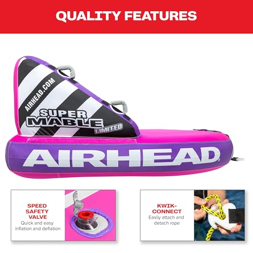 Image of Airhead Mable Towable Tube for Boating, 1-4 Rider Inflatable Boat Tube for Water Tubing, Heavy Duty Full Nylon Cover, EVA Foam Pads, Dual Tow Point, Patented Speed Safety Valve