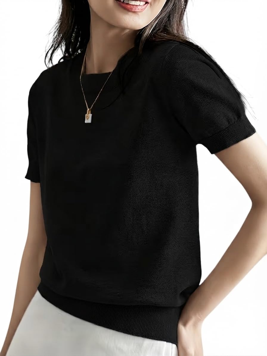 jawdrobe Women’s Cotton Viscose Woven T-Shirt | Solid Round Neck Half Sleeve Casual Woven Top | Soft Lightweight Stretchable Korean Style Pullover Summerwear Tee for Woman-picture-29