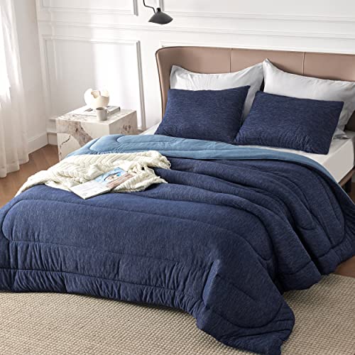 Image of Bedsure Full Comforter Set - Cooling and Warm Bed Set, Navy Blue Reversible Bedding for All Season, 3 Pieces, 1 Full Size Comforter (82 inchx88 inch) and 2 Pillow Cases (20 inchx26 inch)