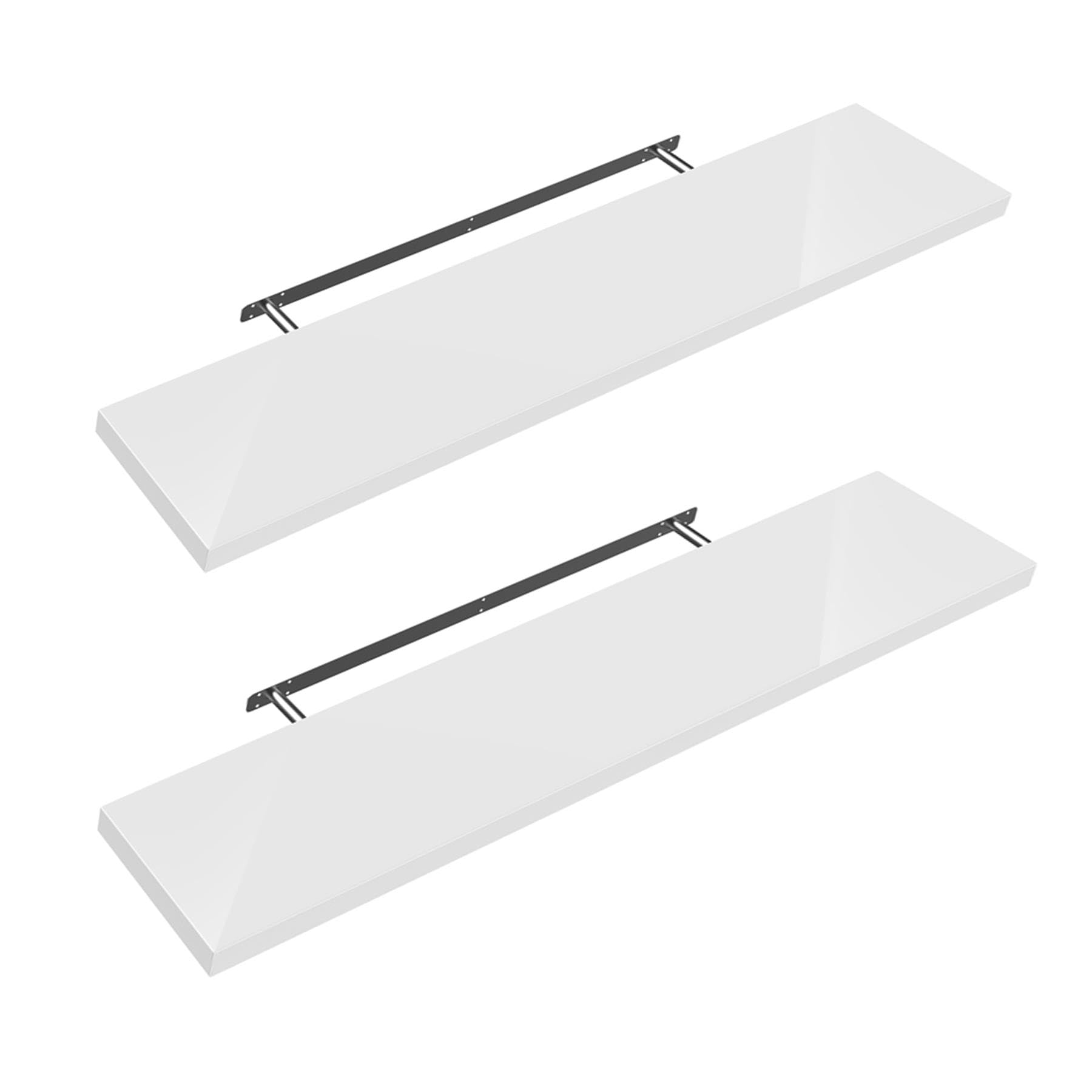 Shelfinity Set of 2 White Floating Shelves for Wall | 60cm High Gloss Modern Wall Shelves | For Bedroom Living Room Bathroom Kitchen Office | Floating Shelf Unit Ideal for Display & Storage