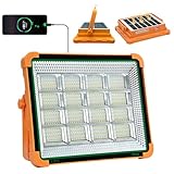 Portable Solar Rechargeable Work Light - Job Site Security Lighting with Stand, 4 Modes Waterproof Outdoor Lights, LED Cordless Flood Lights for Camping, Fish, Car Repair, Emergency Power Failure
