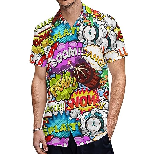 Comic Style Cute Shirts for Men Hawaiian Casual Short Sleeve Blouse Graphic Button Down Tee Top