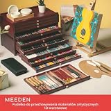 MEEDEN Drewniane pudełko do przechowywania z 10 szufladami, przenośne drewno bukowe, wielofunkcyjny organizer na pędzle do ołówków, drewniane pudełko z szufladą i przegródkami na pastele, ołówki,