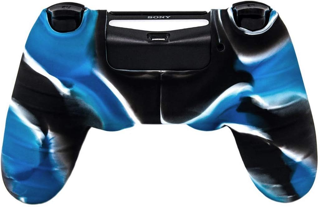Taifond Anti-Slip Silicone Controller Cover Protective Skins for PS4/SLIM/PRO Controller with 4 Thumb Grip Caps (White&Blue)