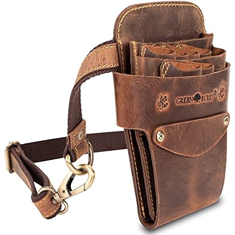Darcis Friseurtasche Braun - Extra groß aus echtem Rindsleder - Individuell verstellbarer Gurt - Robuste Scherentasche mit festen Druckknöpfen Cover