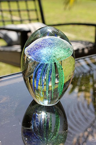 SPI Home Art Glass Teal Jellyfish Glow in the Dark,3" x 4.5"