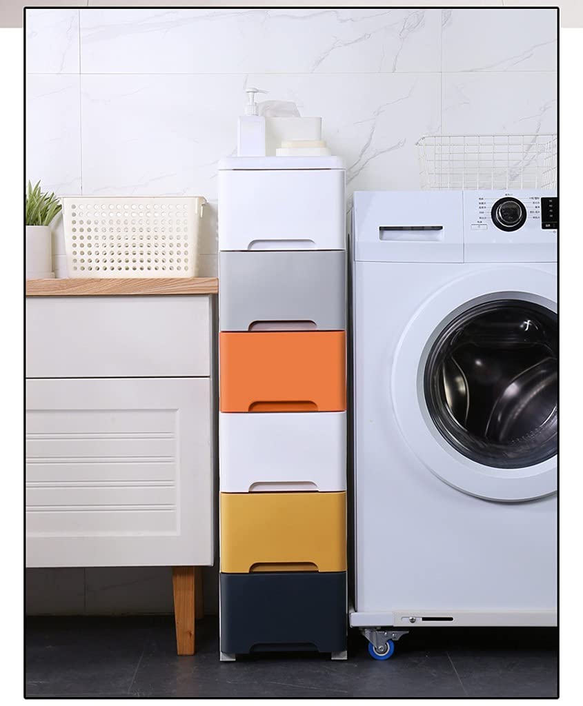 Cajón de almacenamiento de 5 capas de 20 cm de ancho para organización de baño y cocina, 20 x 38 x 83 cm, color gris y blanco