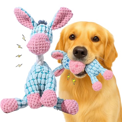 JunD Robust 2025 Upgrade Hundekuscheltier Plüschspielzeug für Welpen und Mäßige Kauer – Extra Robust, Quietschend & Knisternd, Welpenfreundlich, Kuschelkissen 25,5 x 13,5 cm