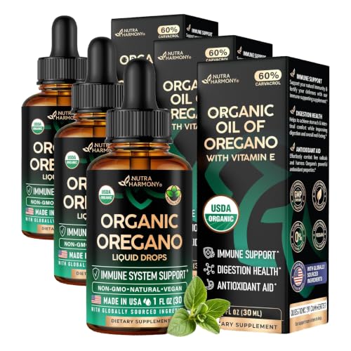 NUTRAHARMONY USDA Organic Oil of Oregano - Antioxidant for Immunity & Digestion - 1 oz (Pack of 3) 1 Fl Oz (Pack of 3)
