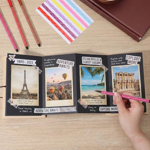 Mini álbum de recortes 4,5 x 7 pulgadas, con tapa dura marrón y páginas interiores marrones, diseño acordeón, para manualidades y memoria personal miniatura 4