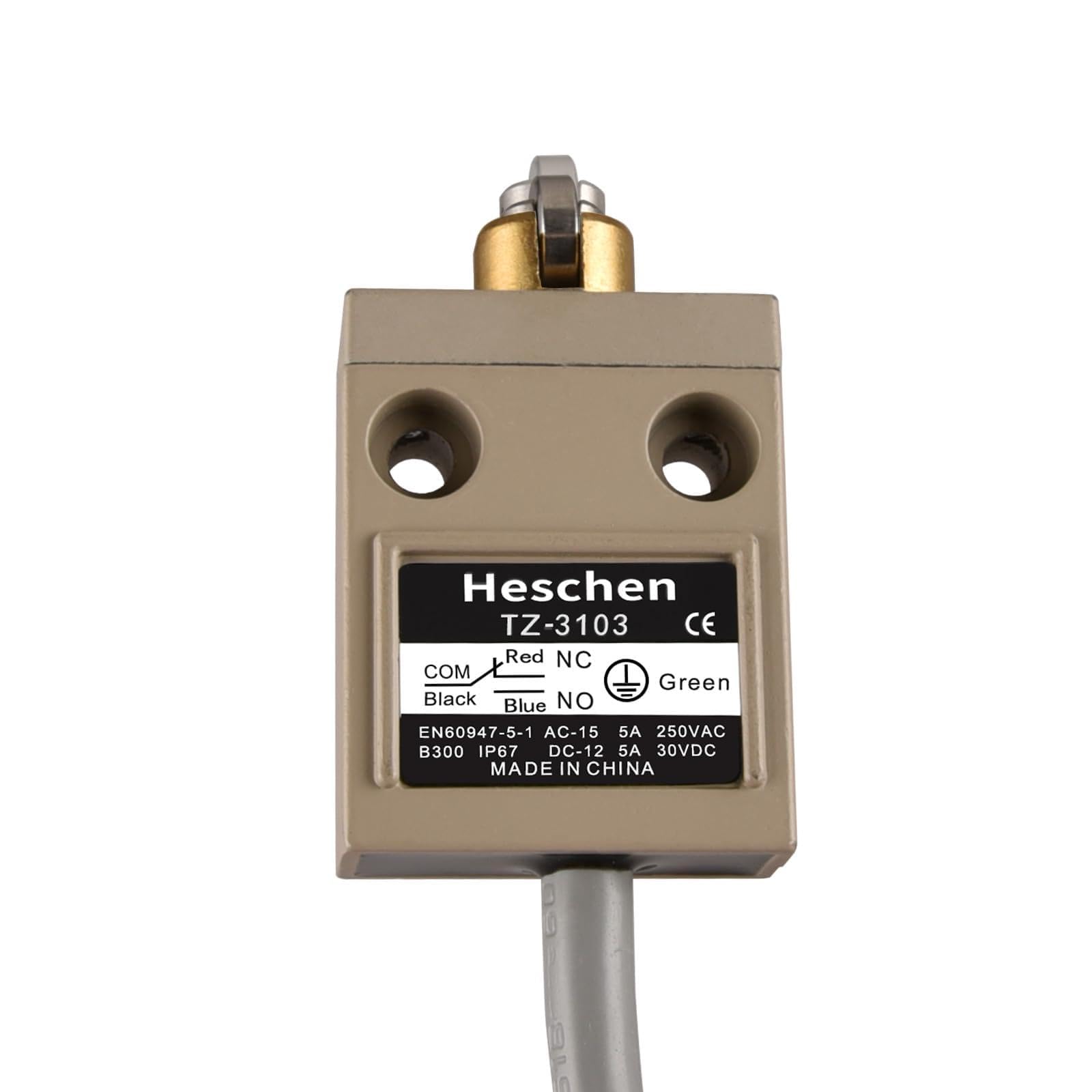 Heschen Interrupteur de limitation compact pré-câblé TZ-3103 Piston à rouleaux SPDT momentané AC 250 V 5 A IP67 étanche
