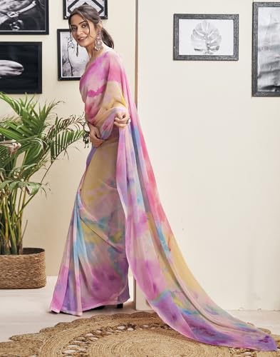 Image of SIRIL Women's Georgette Printed One Minute Saree Ready to Wear With Unstitched Blouse Piece