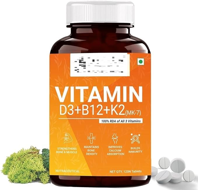 Pub 100% RDA Veg Vitamin D3 K2(MK7) B12 for Men & Women | Vitashine D3- Lichen Source High Absorption Plant Supplement for Bone, Joint Support & Immunity - 120 Tablet