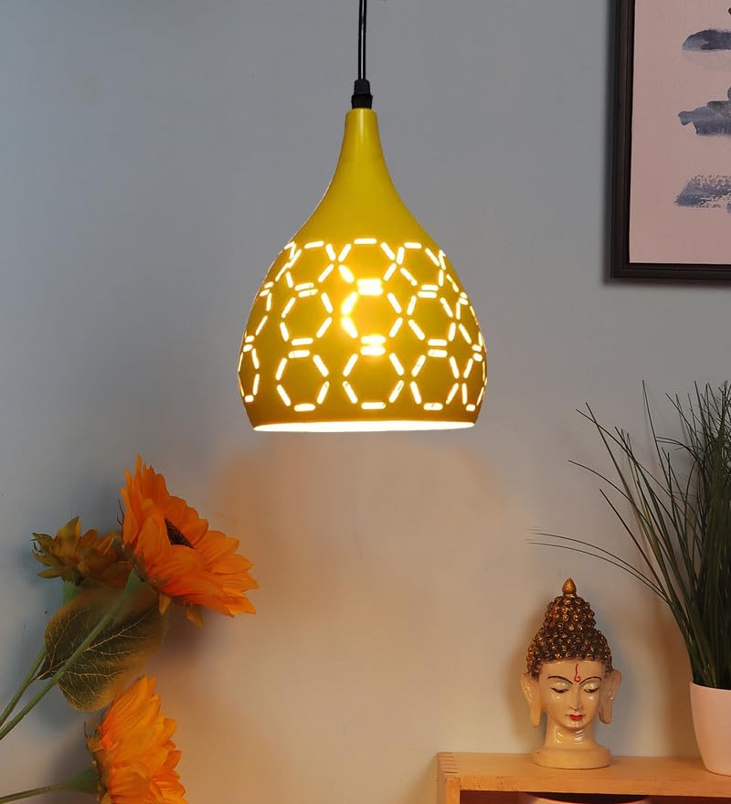 Image of GreyWings Yellow Aluminium Hanging Pendant Light for Ceiling Decorative Hanging Light,(Bulb not Included) Pack of 1