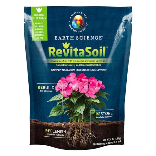Earth Science RevitaSoil Soil Amendment, 4lb - Organic Soil Booster - Earthworm Castings, Worm Castings, Growth Enhancer, Nutrients - Grow 3X More Plants, Gardens, Landscapes, Raised Beds
