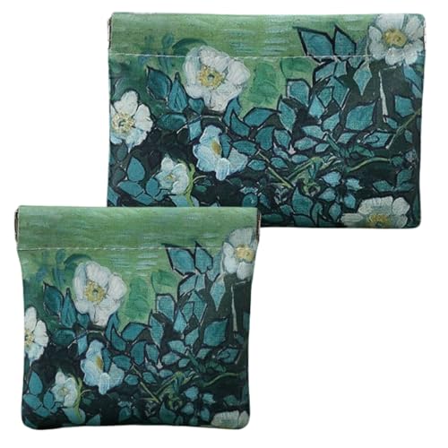 2 PCS Small Leather Cosmetic Bag for Purse - Mini Makeup & Coin Organizer Gift Set for Women - Snap Closure Travel Pouch for Lipstick, Keys, Charger Cable, Coins