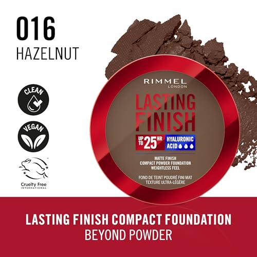 Rimmel Lasting Finish 25 HR Compact Foundation 016 Hazelnut, Matte Buildable Coverage, Powder-to-Cream - Image 2