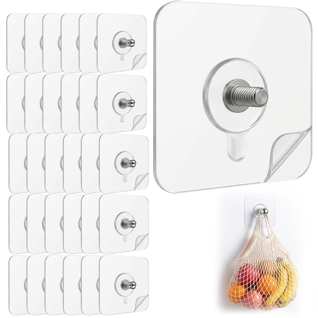 Self Adhesive Picture Hooks Hangers 30 Pack Heavy Duty Sticky Wall Nails No Drilling Frame Hanging Waterproof Transparent Photo Clock Mirror Holders Kitchen Bathroom Size 6x6cm Screw 6mm