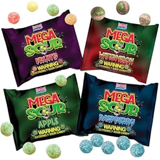Barnetts Mega Sour Candy 4 Pack – Handmade British Sweets – Raspberry, Apple, Watermelon & Fruits – Gift or Party Treat (104g x 4)