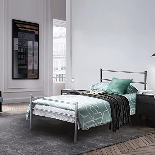 Voilamart Twin Metal Bed Frame With Storage,Silver Grey Bed Frames With Headboard And Footboard, No Box Spring Needed, Platform Bed Frame For Kids #TOP2