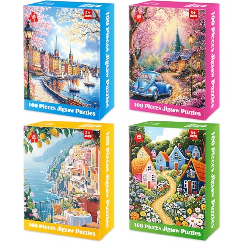 Bractowa 4-Pack 100 Piece Puzzle for Seniors Family Puzzles for