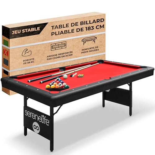 SereneLife Table de Billard Pliante de 1,8 m – Meilleure stabilité – Cadre en Acier, Ardoise entièrement soudée, Supports de Pieds soudés avec verrous...